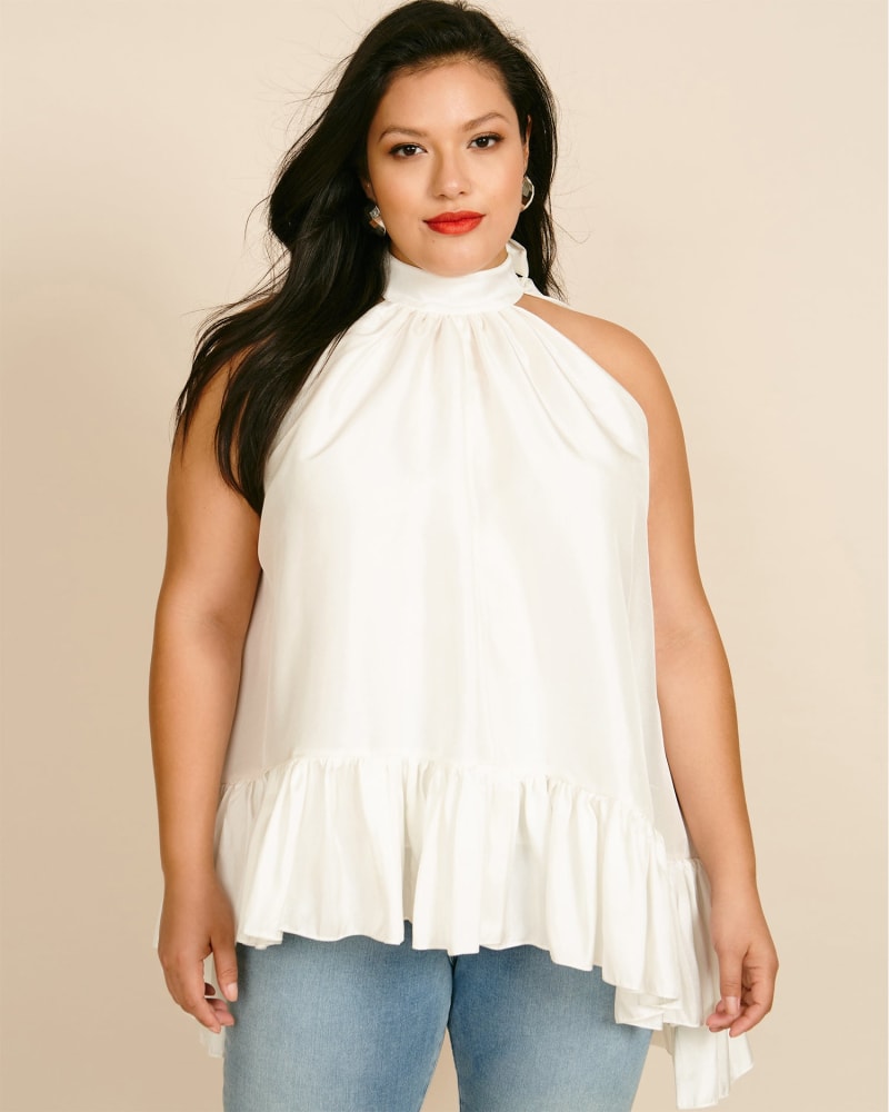 Front of a model wearing a size XXXL Plath Top in White by Azeeza. | dia_product_style_image_id:218939